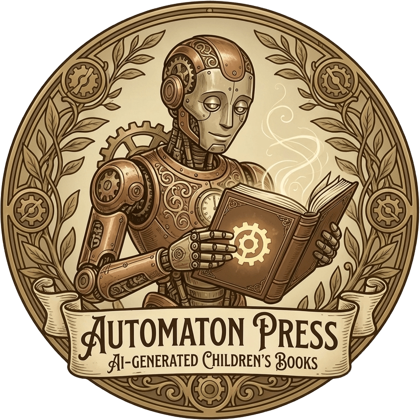 Automaton Press - A steampunk robot reading a glowing book